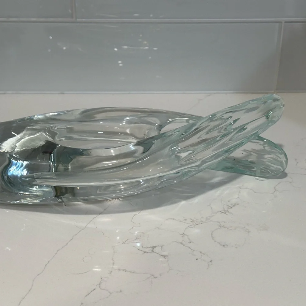 Modern Blown Glass Art Vase Clear And White Heavy 12” Vase